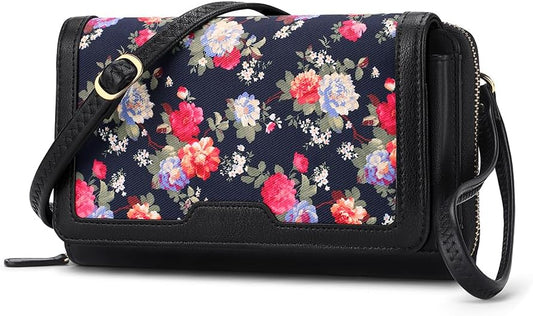 Peacocktion Crossbody Bags for Women RFID Wristlet Wallets Travel Vegan Leather Small Clutch Purses with Phone Pocket Zipper