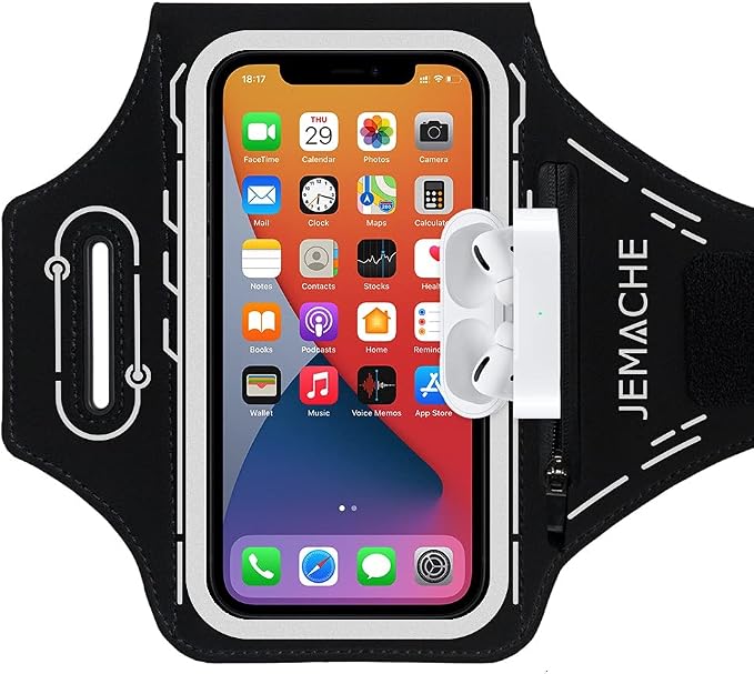 Armband for iPhone 17 16 15 14 13 12 Pro with Airpods Holder, Gym Workouts Running Arm Band (Black)