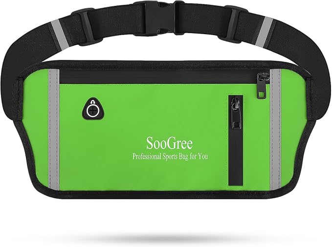 SooGree Men Women Running Belt Fanny Pack, Resistant Waist Pack Money Belt Bag for Hiking Cycling Workout, Gym Phone Holder with Adjustable Strap (GSP1187-Green)