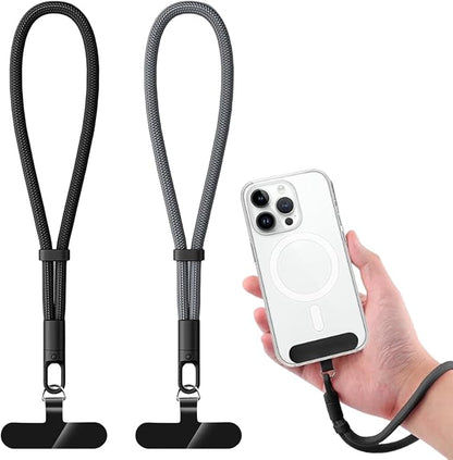 2 Pack Phone Lanyard - 2 Hand Wrist Strap, 2 Tether Tabs, Anti-theft Universal Cell Phone Multifuctional Patch Lanyards, Cell Phone Hand Strap (balck+grey)
