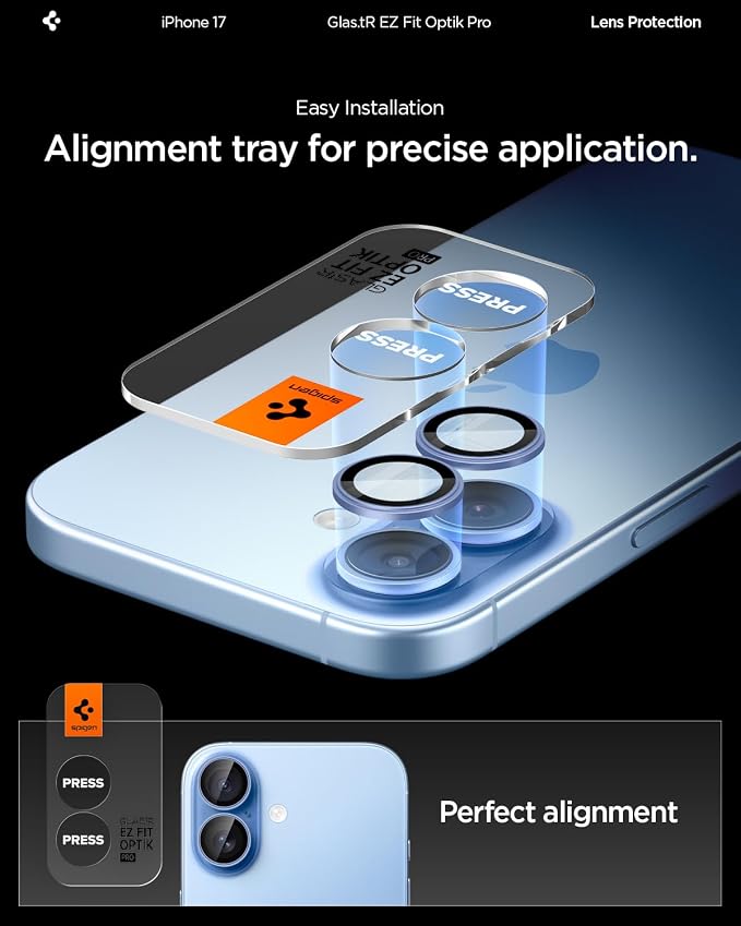 Spigen Camera Lens Screen Protector [GlasTR EZ Fit Optik Pro] Designed for iPhone 17 [Case Friendly] - Mist Blue [2 Pack]