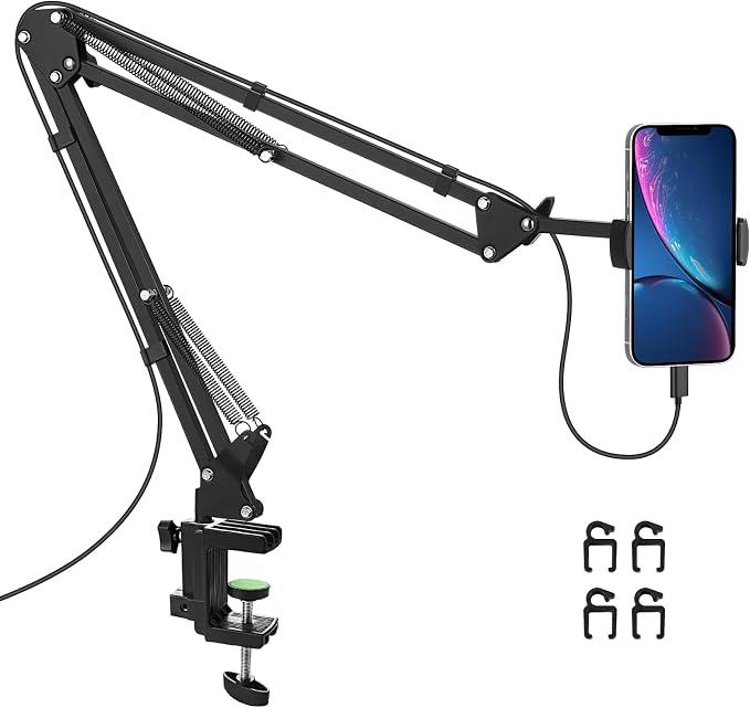 Phone Holder for Desk, Phone Holder for Bed with Adjustable Clamp Clip, Flexible Phone Stand Lazy Bracket Mount Long Arms Clamp for iPhone, Samsung, Google Pixel, Moto (Black)