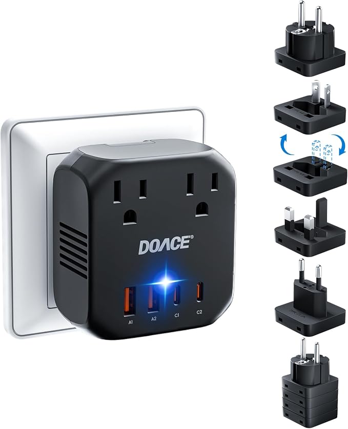 220V to 110V Converter, 2000W Voltage Converter US to Europe for Hair Dryer | 5 in 1 Converter for European Travel, Power Converter Adapter Combo with 2 PD/QC & UK/AU/US/IT/European Travel Plug Adapters