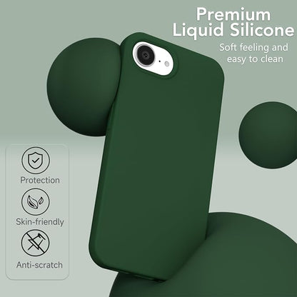 for iPhone 17e 16e Case Silicone Compatible with Magsafe Case, Ultra Slim Thin Magnetic Phone Cases Mag Safe, Cute Soft Rubber Gel TPU Matte Plain Wireless Charging Cover for Women, Dark Green