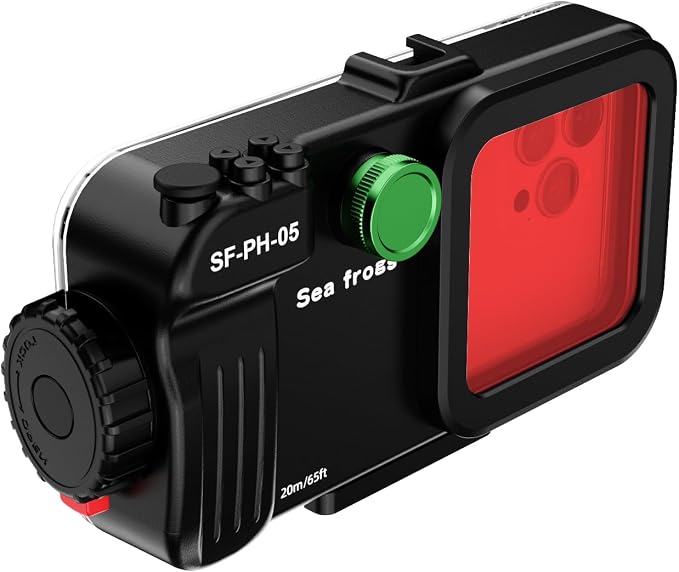 Sea Frogs Underwater Smartphone Housing Case, 20M/65ft Waterproof, with Red Filter, Compatible with iPhone and Android (Black)