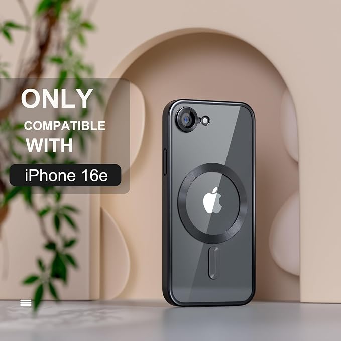 Misea Magnetic for iPhone 17e / 16e Case Compatible with MagSafe [Never Yellowing] [Military Grade Drop Protection] Full Camera Lens Protector Plating Soft Clear Phone Case for Women 6.1 inch, Black