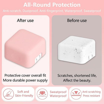 40W Soft Silicone Charger Case Compatible with Apple 40W Dynamic Power Adapter (60W Max) for iPhone Series, MacBook Air 13/15 Inch M5 A3448 A3449, Apple Watch, Anti-Fall Protective Cover, Pink