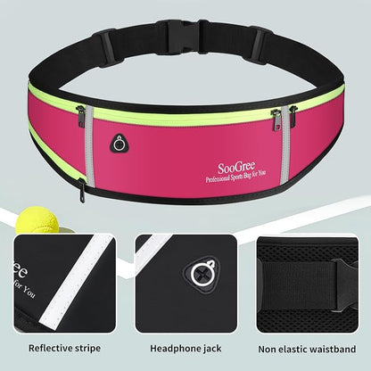 SooGree Men Women Running Belts,Slim Sport Belts,Waterproof Running Fanny Pack,Waterproof Running Waist Packs with Reflective Strip,Runner Belt for Running Walking Cycling Camping Gym (Rose)