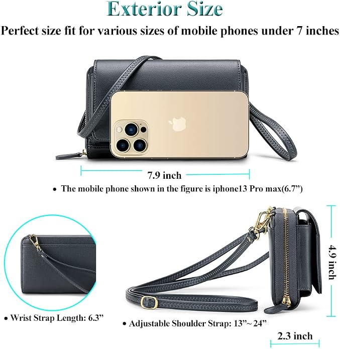 Peacocktion Crossbody Bags for Women RFID Wristlet Wallets Travel Vegan Leather Small Clutch Purses with Phone Pocket Zipper