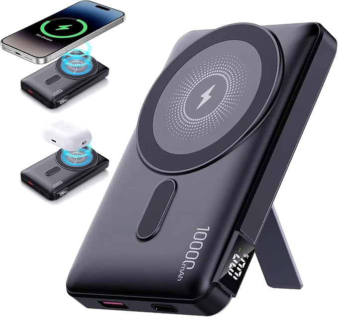 for Magsafe Portable Charger, 10000mAh Wireless Magnetic Power Bank with Built-in Stand, 20W PD Fast Charging for MagSafe Battery Pack Compatible with iPhone 17/16/15/14/13/12 Series