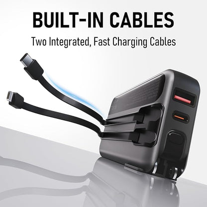 Portable Charger with Wall Plug, 20000mAh Power Bank 22.5W Fast Charging, Built-in Lightning & USB-C Cables, Plug in Portable Charger for Android Samsung iPhone, 4-in-1 Travel Charger