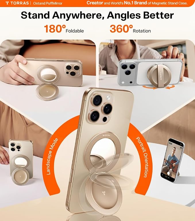 TORRAS 2026 Upgraded (Gen 7.0) Magnetic Phone Grip Ring Stand Holder, Comfortable Silicone Ring, Compatible with MagSafe Accessories 4-in-1 Kickstand for iPhone 17 Pro Max 16 15 14 13 Android,Rosegold