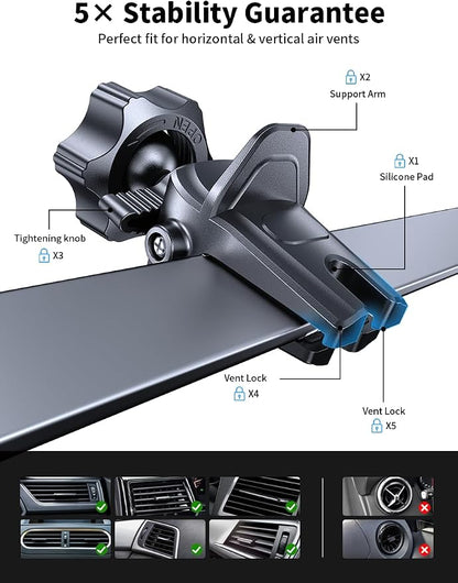 Nycetek 2026 Upgraded Car Vent Phone Mount [Military-Grade Clip] 360° Rotation, Universal Cellphone Holder Fits for iPhone 16 15 14 13 Pro Max Samsung Galaxy S24 S23 & All