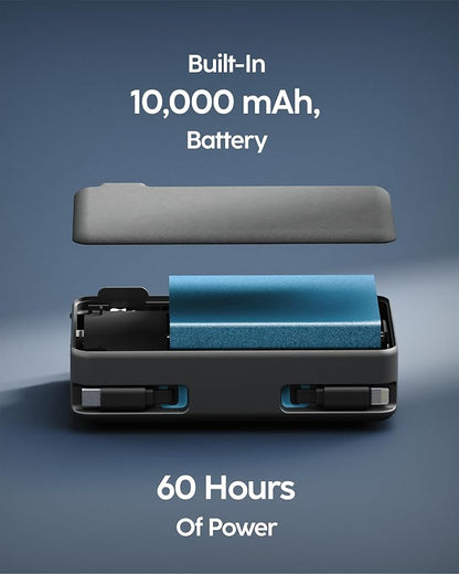 myCharge RetractaCharger 10000mAh Portable Charger Power Bank with 28-Inch Retractable USB-C & Lightning Cables | Qi Wireless Charging | Built-in Wall Plug | Premium Fabric | Digital Display