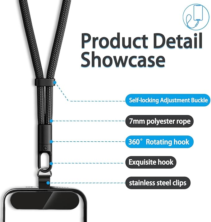 2 Pack Phone Lanyard - 2 Hand Wrist Strap, 2 Tether Tabs, Anti-theft Universal Cell Phone Multifuctional Patch Lanyards, Cell Phone Hand Strap (balck+grey)