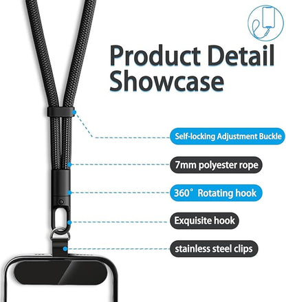 2 Pack Phone Lanyard - 2 Hand Wrist Strap, 2 Tether Tabs, Anti-theft Universal Cell Phone Multifuctional Patch Lanyards, Cell Phone Hand Strap (balck+grey)