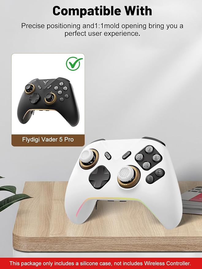 Silicone Protective Case for Flydigi Vader 5 Pro Wireless Controller, Full-Body Protective Cover with Precise Cutout, Shockproof Dustproof Protector Sleeve & Scratch-Resistant Sleeve (White)