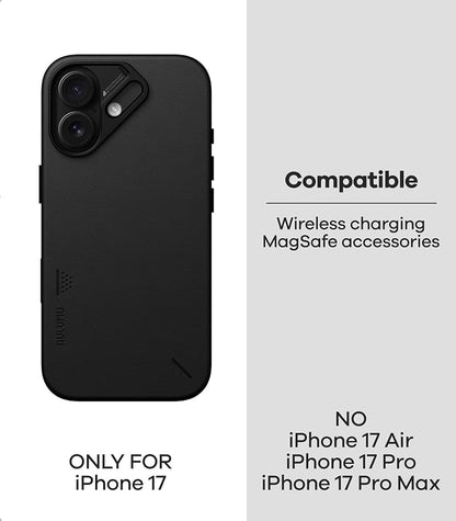 Aulumu A17 Vegan Leather iPhone 17 Case | Camera Control | Luxury Comfort | Compatible with MagSafe | Complete Wrap-Around - Black