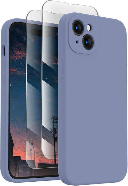 FireNova Designed for iPhone 15 Case, Silicone Upgraded [Camera Protection] Phone Case, Soft Anti-Scratch Microfiber Lining Inside, 6.1 inch, Lavender Gray