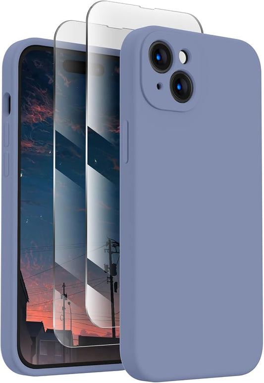 FireNova Designed for iPhone 15 Case, Silicone Upgraded [Camera Protection] Phone Case, Soft Anti-Scratch Microfiber Lining Inside, 6.1 inch, Lavender Gray