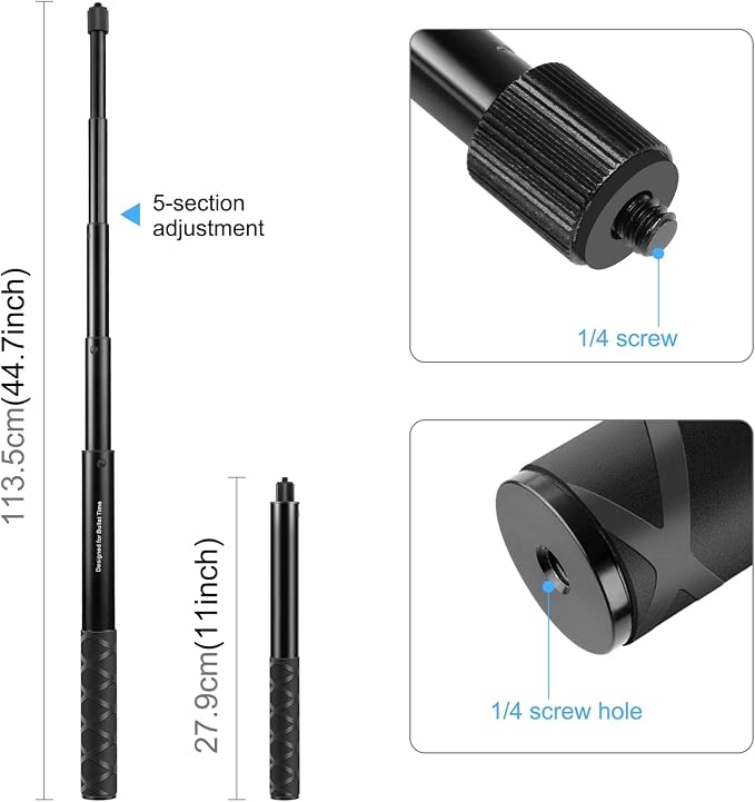 PULUZ Motorcycle Bike Handlebar Mount Motorcycle Accessories for Gopro, Insta360 One×2/×3 and Other Action Cameras Selfie Stick Fits 29mm-32mm Handlebars with Monopod Stand Shock-Proof Panoramic