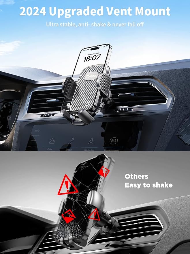Nycetek 2026 Upgraded Car Vent Phone Mount [Military-Grade Clip] 360° Rotation, Universal Cellphone Holder Fits for iPhone 16 15 14 13 Pro Max Samsung Galaxy S24 S23 & All