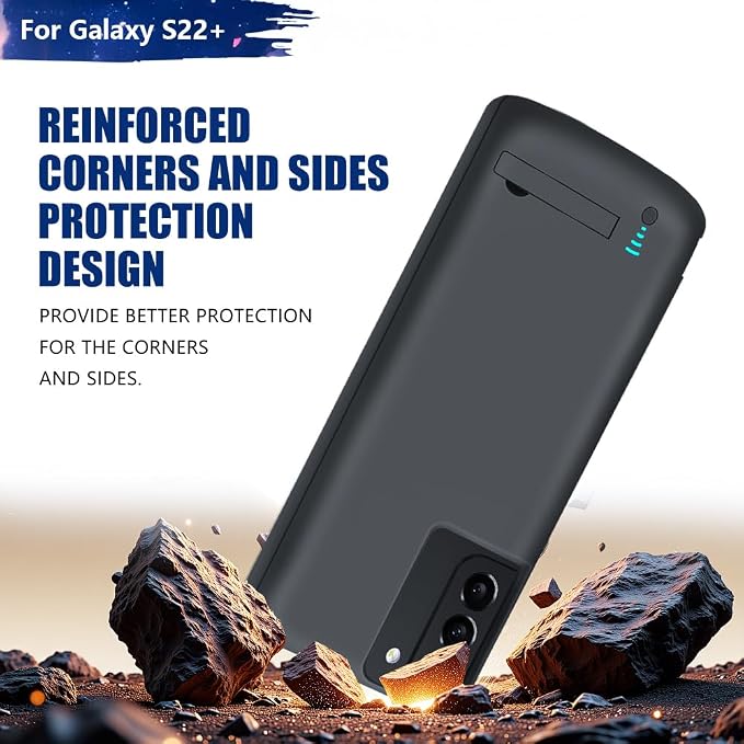 Battery Case for Samsung Galaxy S22+, 5000mAh Rechargeable Extended Battery Charging Charger Case, Add 100% Extra Juice (6.6 Inches) Black