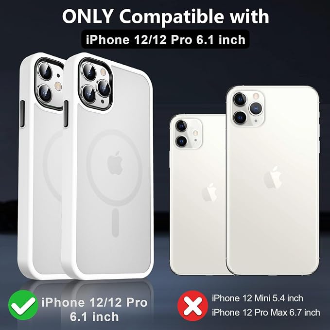 MOCCA Strong Magnetic for iPhone 12 Case/iPhone 12 Pro Case, [Compatible with Magsafe][Mil-Grade Drop Protection] Slim Shockproof Translucent Protective Phone Case for iPhone 12/12 Pro, Frosted White