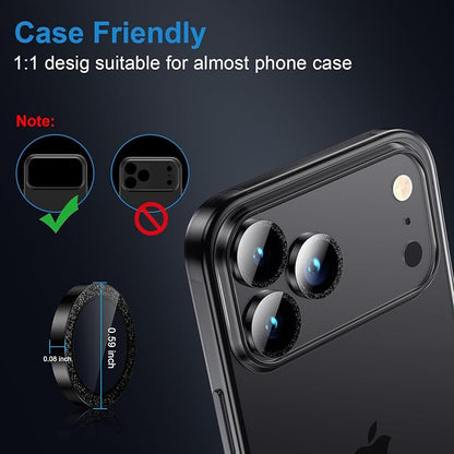 AFARER Camera Lens Protector for iPhone 17 Pro/ 17 Promax,[Strong Adsorption] 9H Aerospace Tempered Glass Anti-Scratch,Ultra-tough HD Individual,Diamond-Glitter Glitter Bling,Gold