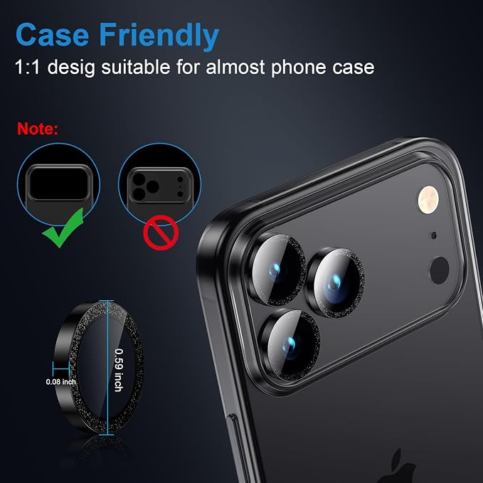 AFARER Camera Lens Protector for iPhone 17Pro/ 17 Promax,Individual Metal 9H Tempered Glass Rear Camera Screen Cover,[Strong Adsorption] [Not Easy to Break][Does not Affect Night Shots],Colorful
