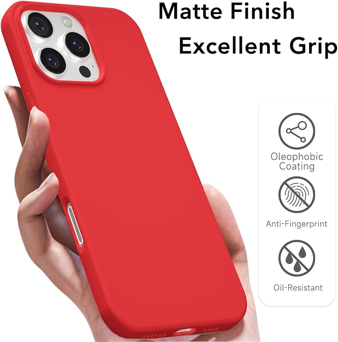 for iPhone 16 Pro Max Case Silicone Compatible with Magsafe Case, Ultra Slim Thin Magnetic Phone Cases Mag Safe, Cute Soft Rubber Gel TPU Matte Plain Wireless Charging Cover for Women, Red