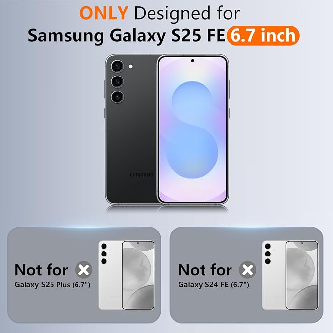 SPIDERCASE Designed for Samsung Galaxy S25 FE Case,[10 FT Military Grade Drop Protection],2 Pack [Tempered Glass Screen Protector+Camera Lens Protector] Heavy Duty Shockproof Case,Clear