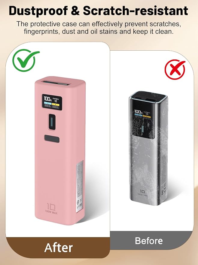 Silicone Protective Case Compatible with CUKTECH 10 Power Bank 10,000mAh 150W, Full-Body Protective Cover with Precise Cutouts, Shockproof & Scratch-Resistant Sleeve (Pink)