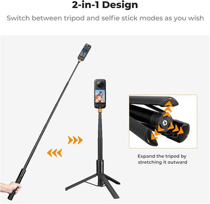K&F CONCEPT Invisible Selfie Stick, Extension Long Pole（120cm/47.2in） Compatible with Insta360 X5/X4/X3 GoPro Hero 13/12/11 DJI OSMO 360 Pocket 3, 1/4" Extended Monopod with GoPro Adapter.