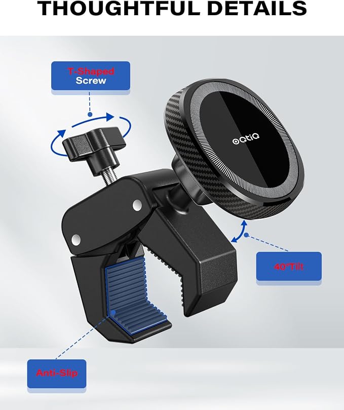 OQTIQ Phone Holder for Peloton Exercise Bike, Heavy-Duty Clamp & 17 N54 Strong Magnetic Phone Mount for Treadmill, Spin Bike, Golf Push Cart, Stroller, Fit for MagSafe iPhone 12-17 Series