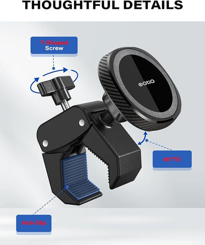 OQTIQ Phone Holder for Peloton Exercise Bike, Heavy-Duty Clamp & 17 N54 Strong Magnetic Phone Mount for Treadmill, Spin Bike, Golf Push Cart, Stroller, Fit for MagSafe iPhone 12-17 Series