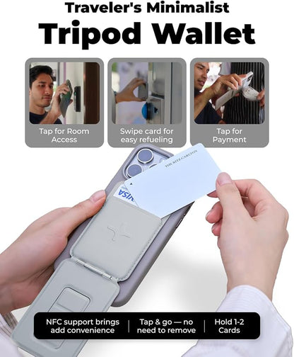 MOFT Phone Tripod Wallet x Tombogo for iPhone, Mulit-Angles, Lightweight & Portable Phone Stand, MOVAS Vegan Leather Phone Wallet, Strong Magnets, NFC Card Holder, Cement (with Card Slot)