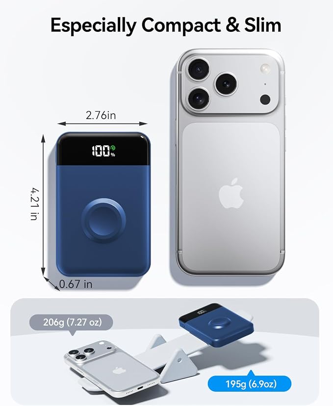 for Magsafe Portable Charger, 10000mAh 22.5W Power Bank for iPhone 17/16/15/14/13/12, Travel Essentials Wireless Magnetic Battery Pack Fast Charging for Apple Watch Ultra/11/10/9/8/7/6/SE,Navy