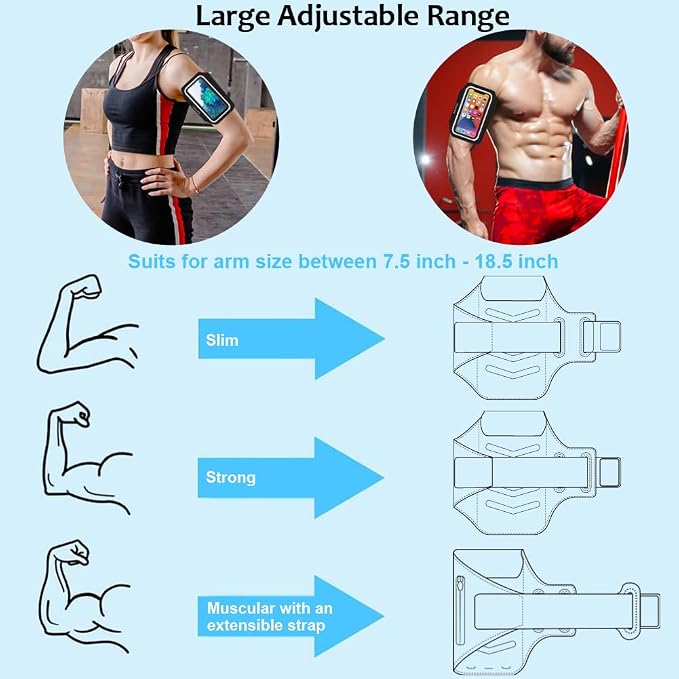 Phone Holder for Running-Arm Band for Running for iPhone & Samsung Galaxy, Cell Phone Armband Holder for Walking, Gym, Workout, Men, Women, w/Adjustable Strap & Zipper Pocket (Black-M)