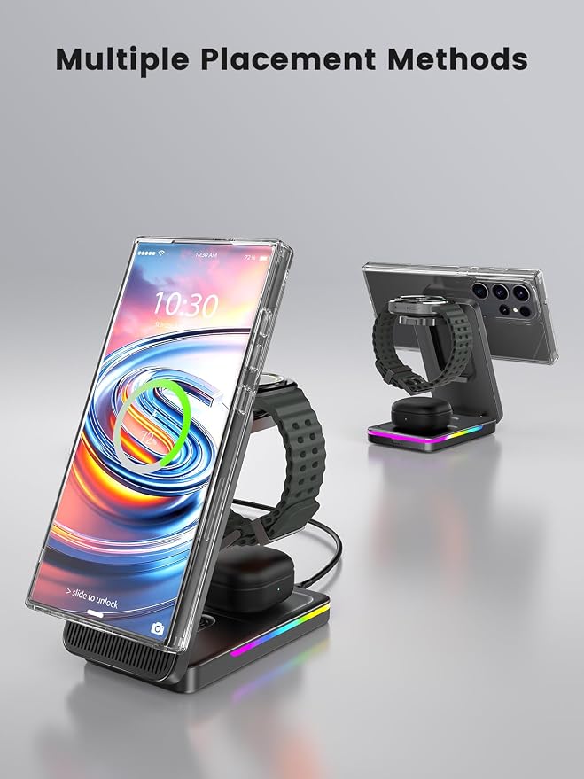 Magnetic Wireless Charger for Samsung Galaxy S26 Ultra, 3 in 1 Wireless Charging Station for Samsung Watch 8, Travel Foldable MagSafe Charger Stand for Android S25 Ultra/Z Fold/Z Flip 7, Buds 4 Pro