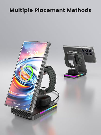 Magnetic Wireless Charger for Samsung Galaxy S26 Ultra, 3 in 1 Wireless Charging Station for Samsung Watch 8, Travel Foldable MagSafe Charger Stand for Android S25 Ultra/Z Fold/Z Flip 7, Buds 4 Pro