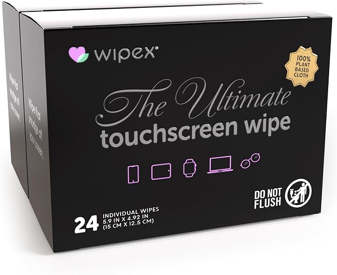 Wipex Screen Wipes for Electronics - 24 Individually Wrapped, Plant-Based Car Screen Cleaner and Computer Screen Wipes, Large Soft Phone Cloth (5.9"x4.92") - (2 Pack)