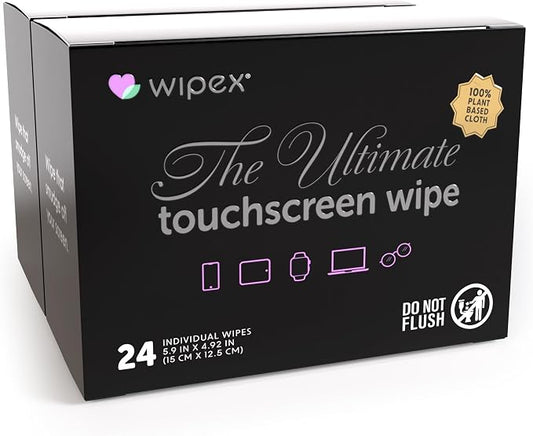 Wipex Screen Wipes for Electronics - 24 Individually Wrapped, Plant-Based Car Screen Cleaner and Computer Screen Wipes, Large Soft Phone Cloth (5.9"x4.92") - (2 Pack)