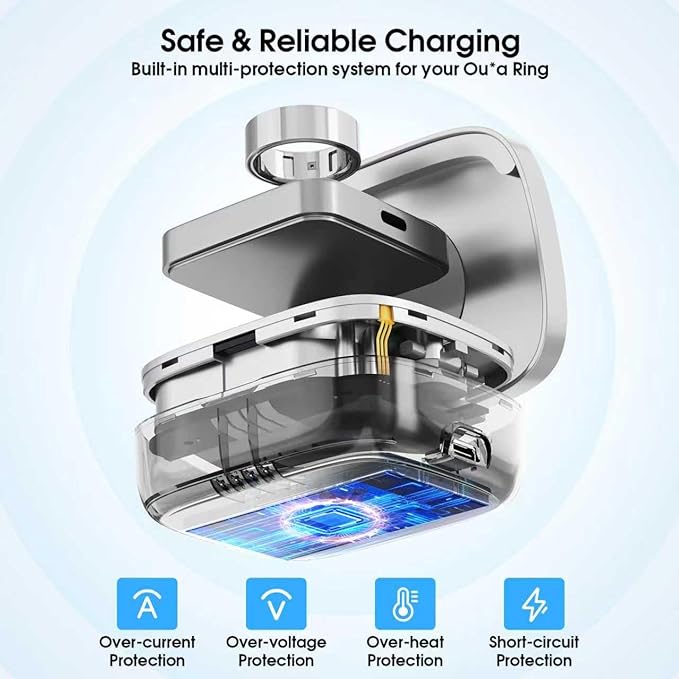 Compatible Charging Case for Ou-ra Ring Gen 3 & 4 Official Charger, Portable Charging Box with 1000mAh Capacity, Fits All Ring Sizes, 30-Day Runtime (Official Charger Not Included) Gray
