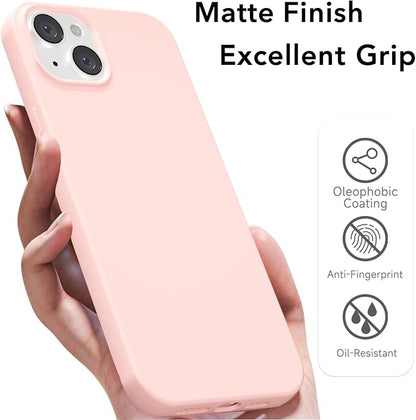 for iPhone 15 Plus/ 14 Plus Case Silicone Compatible with Magsafe Case, Ultra Slim Thin Magnetic Phone Cases Mag Safe, Cute Soft Rubber Gel Matte Wireless Charging Cover for Women, Light Pink