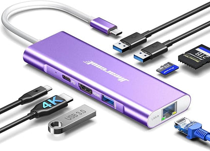 Hiearcool USB C Hub, USB C Dock with Ethernet, 4K@60 HDMI, Purple