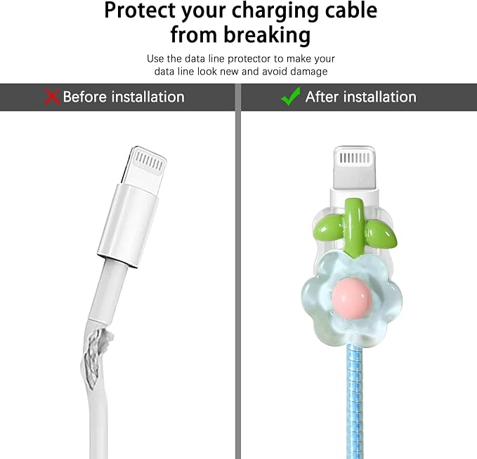 Lovmooful Compatible for iPhone 18W/20W USB-C Charger Cover Clear Lovely 3D Flower Floral Bowknot Soft Charger Protector Cute Cable Case Saver Protector for Girls Women-(Blue Flower) 2