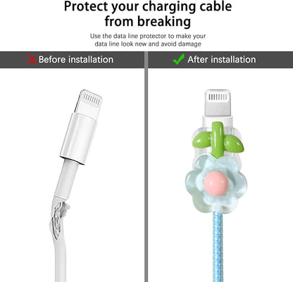 Lovmooful Compatible for iPhone 18W/20W USB-C Charger Cover Clear Lovely 3D Flower Floral Bowknot Soft Charger Protector Cute Cable Case Saver Protector for Girls Women-(Blue Flower) 2