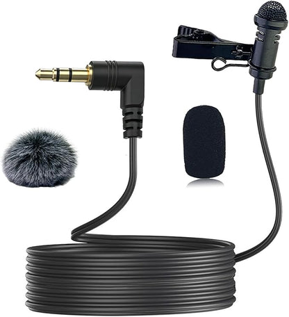 Lavalier Lapel Microphone for DJI MIC 1/2 for Rode GO II Wireless Transmitter, L-Shaped Angle 3.5mm Plug Omnidirectional Condenser Wired Mic with Wind Muff for YouTube Vlog Interview,1.5M