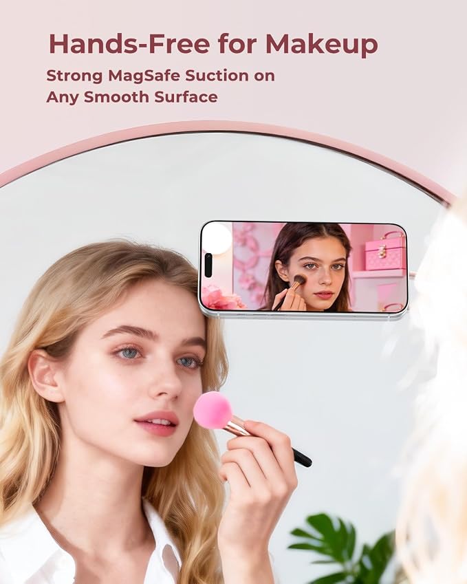 Syncwire Magnetic Phone Grip MagSafe Compatible Phone Ring Holder with Silicone Suction Cup Dual Ring Phone Stand for Mirror Selfie Video Recording Hands Free Use,Blush Pink